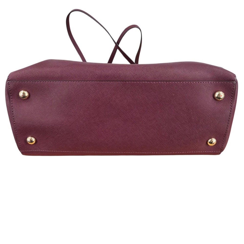 Michael Kors Plum Saffiano Leather Tote Bag Burgundy Gold Hardware Shoulder Bag - Picture 5 of 12